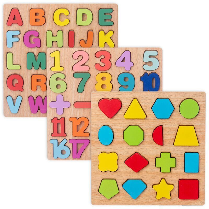 Toddler'S Learn & Play Toy ABC 123 Shapes Colour 3D Puzzle Wooden Board Unisex