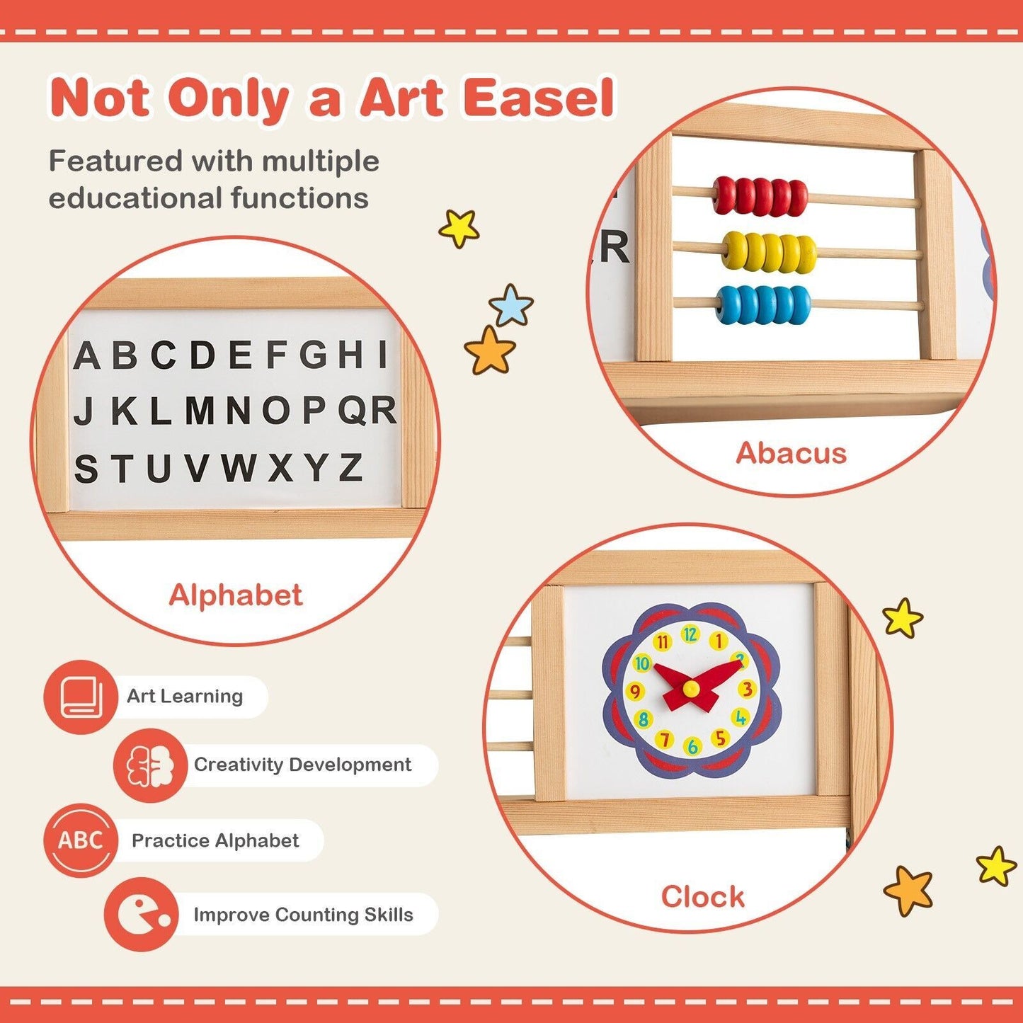 3-In-1 Freestanding Kids Art Easel with Double-Sided Drawing Board