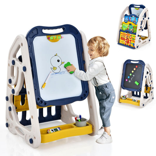 3-In-1 Kids Art Easel with Bookshelf Storage Tray and Art Accessories