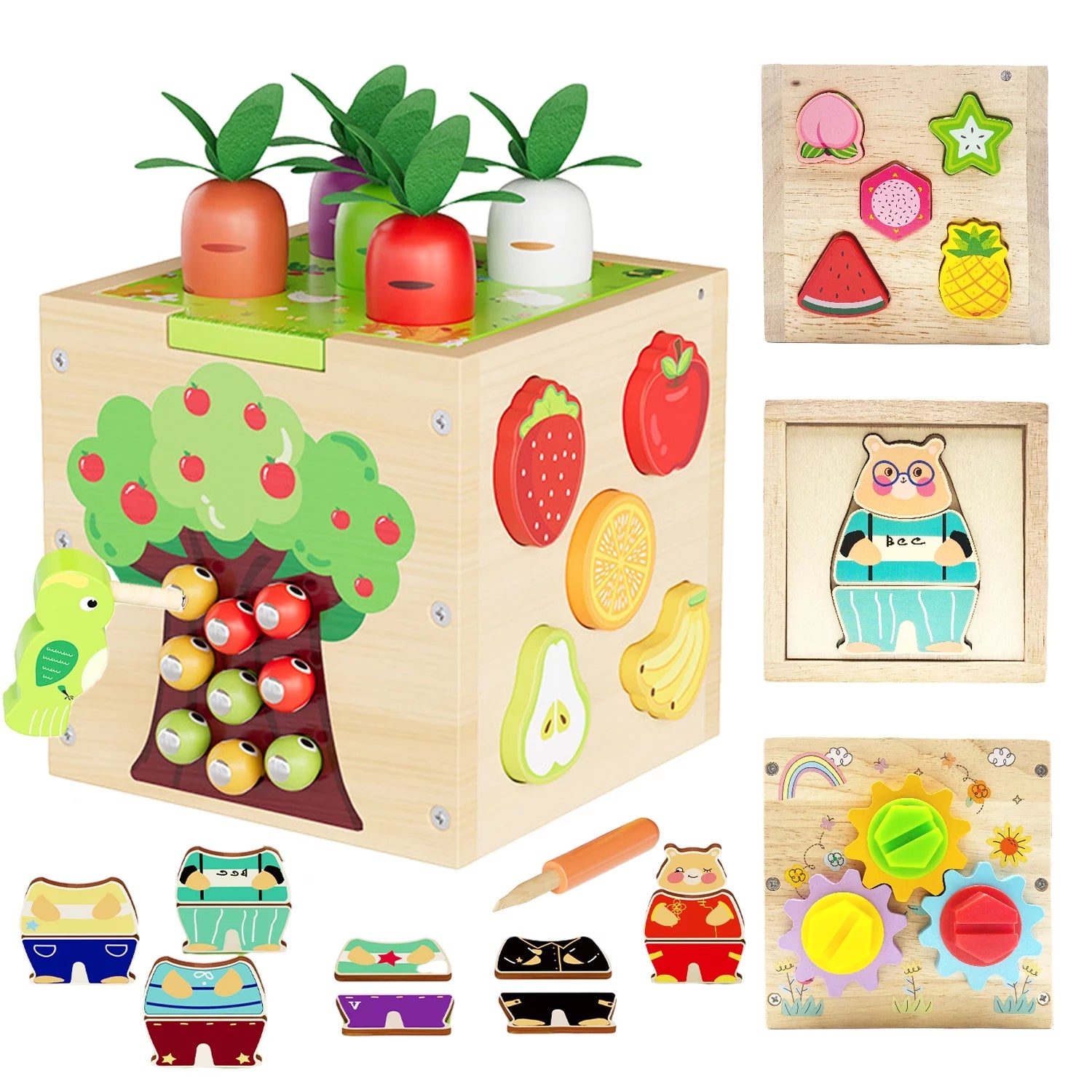 Wooden Activity Cube, 6 in 1 Montessori Toys for 18+ Months Babies, Educational Learning Toys for Toddlers Age 1-2