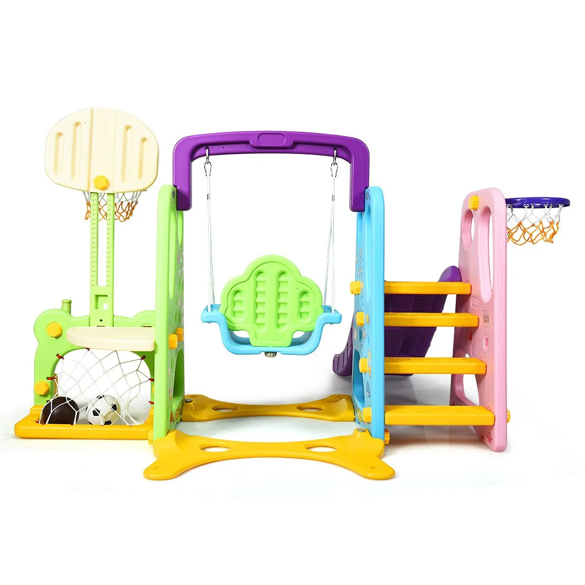 6 in 1 Kids Multifunctional Play Set with Slide, Swing and Basketball Hoop