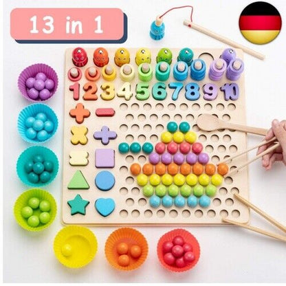 Surplex Holz Montessori Spielzeug Brettspiele Clip Perlen Puzzle, Angelspiel