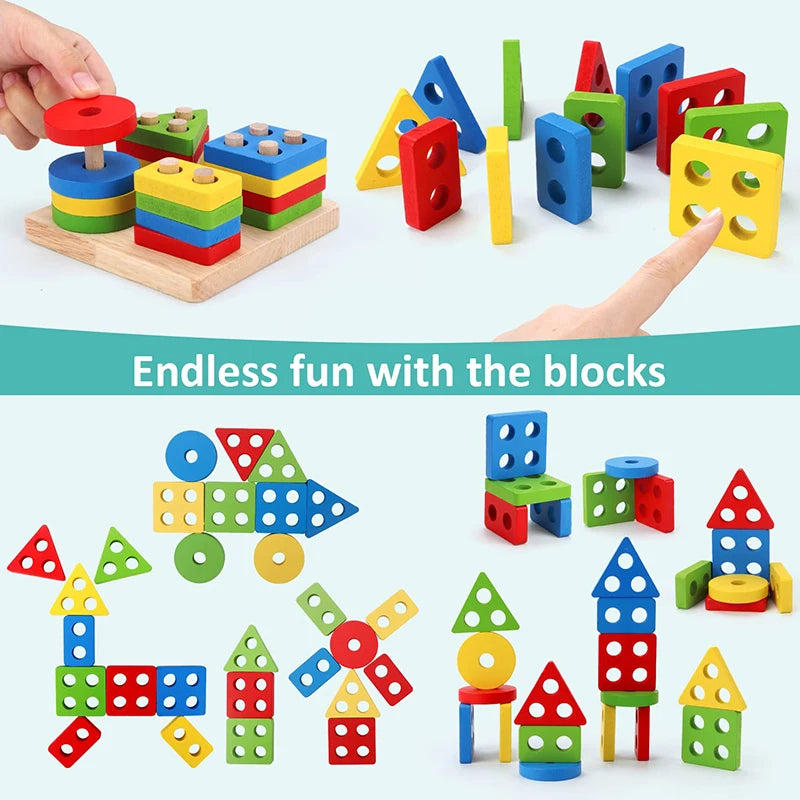 5-6Pcs/Set Montessori Wooden Toys for Babies Boy Girl Gift Baby Development Games Wood Puzzle for Kids Educational Learning Toy