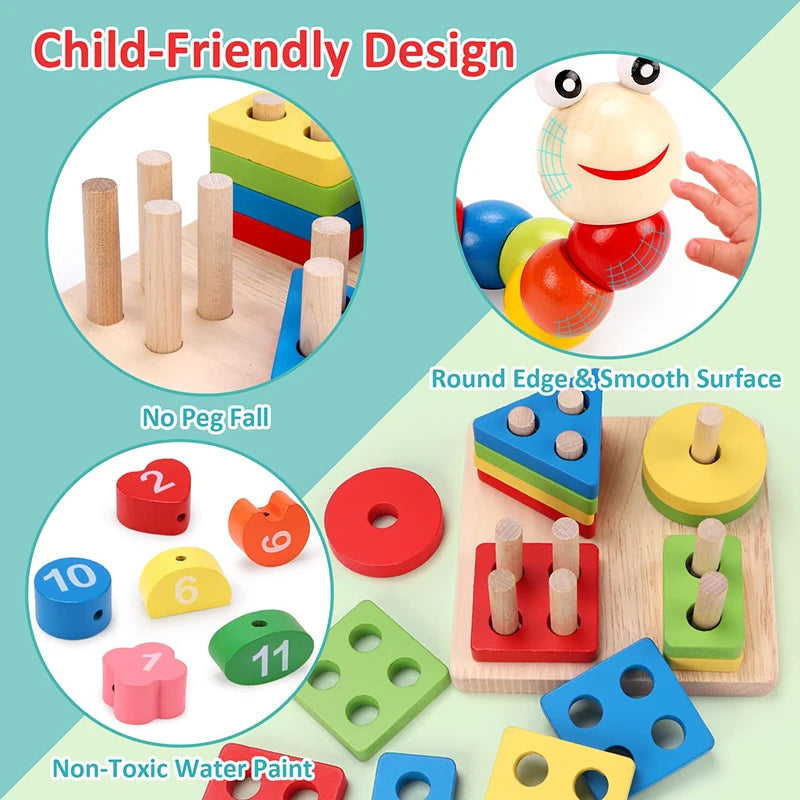 5-6Pcs/Set Montessori Wooden Toys for Babies Boy Girl Gift Baby Development Games Wood Puzzle for Kids Educational Learning Toy