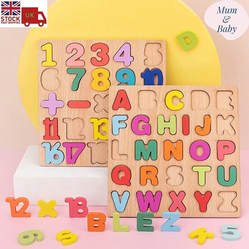 Toddler'S Learn & Play Toy ABC 123 Shapes Colour 3D Puzzle Wooden Board Unisex