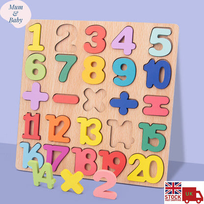 Toddler'S Learn & Play Toy ABC 123 Shapes Colour 3D Puzzle Wooden Board Unisex