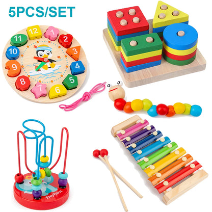 5-6Pcs/Set Montessori Wooden Toys for Babies Boy Girl Gift Baby Development Games Wood Puzzle for Kids Educational Learning Toy