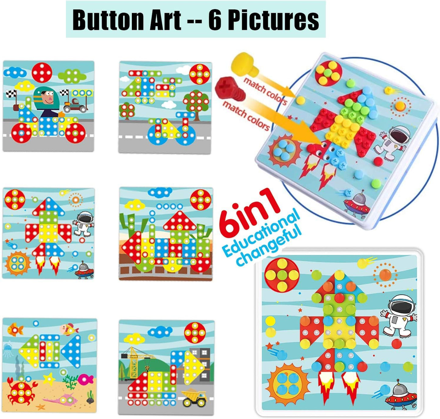 261 Pcs STEM Toys Kids Drill 2 in 1 Educational Set with Electric Drill Puzzle and Button Art Toy for Boys and Girls Ages 3 4 5 6 7 8