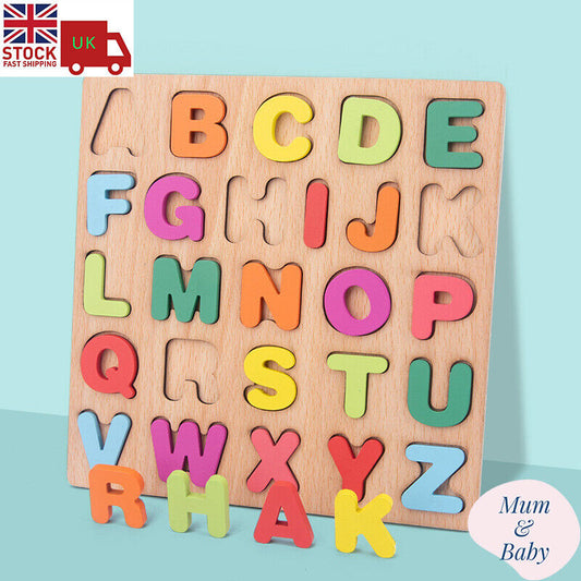 Toddler'S Learn & Play Toy ABC 123 Shapes Colour 3D Puzzle Wooden Board Unisex