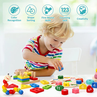 5-6Pcs/Set Montessori Wooden Toys for Babies Boy Girl Gift Baby Development Games Wood Puzzle for Kids Educational Learning Toy